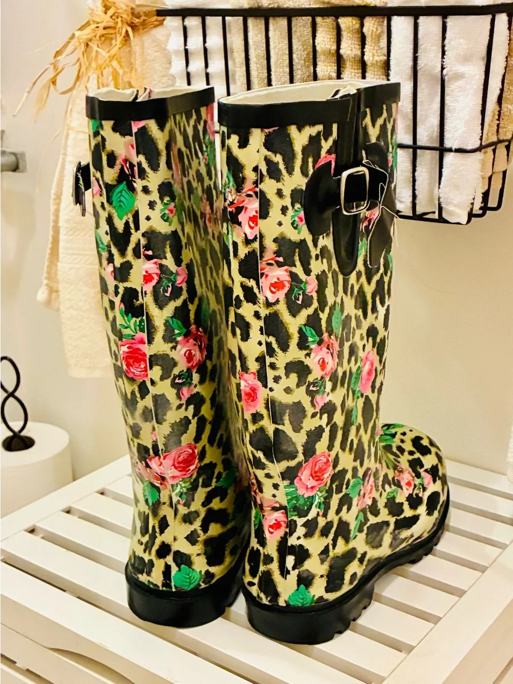 NOMAD  Women’s RAIN-BOOTS Leopard & Rose Pattern Women's Rain Boots -Floral 🌸